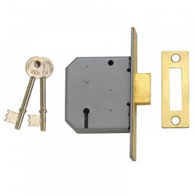 Union 2177 3 Lever Mortice Deadlock Polished Brass 65mm 2.5in Box