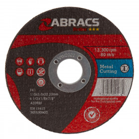 Abracs Proflex Flat Metal Cutting Discs 115Mm X 3Mm (25 Pack)