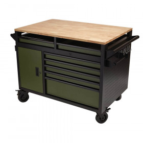 Bunker 08269 ® Multi-Functional Workbench Roller Tool Cabinet, 14 Drawer, 48in, Green each 1