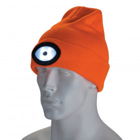 Draper 10015 Beanie Hat With Rechargeable Torch, One Size, 1W, 100 Lumens, High-Vis Orange each 1