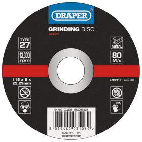 Draper 94793 Dpc Metal Grinding Disc, 115 X 6 X 22.23Mm each 1