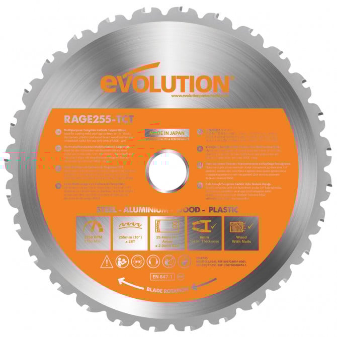 Evolution R255 Tct Multi Purpose Circular Saw Blade 255 X 25.4Mm X 28T ...