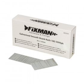 Fixman 585359 Galvanised Smooth Shank Nails 18G 5000Pk, 25 X 1.25Mm Each 5000