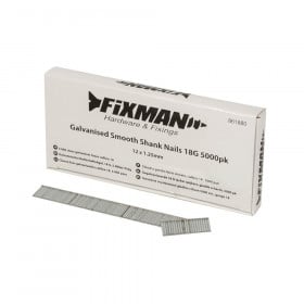 Fixman 861880 Galvanised Smooth Shank Nails 18G 5000Pk, 12 X 1.25Mm Each 5000