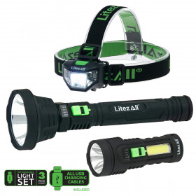 Litezall 27625 Rechargeable Torch/Head Torch Triple Pack