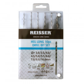 Reisser HSSGL10SET Hss Long Series Drill Set (10Pc) 3.0-10.0Mm (Hanger)