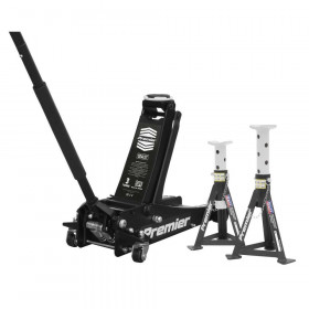 Sealey 3040ABCOMBO Trolley Jack 3T & Axle Stands (Pair) 3T Per Stand Combo