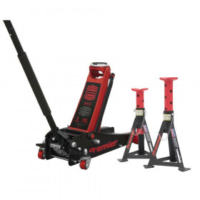 Sealey 3040ARCOMBO Trolley Jack 3T & Axle Stands (Pair) 3T Per Stand Combo