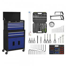 Sealey AP22BCOMBO Topchest & Rollcab Combination 6 Drawer With Ball-Bearing Slides - Blue/Black & 170Pc Tool Kit
