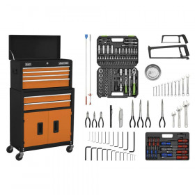 Sealey AP22OCOMBO Topchest & Rollcab Combination 6 Drawer With Ball-Bearing Slides - Orange/Black & 170Pc Tool Kit