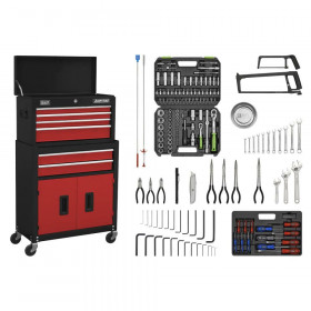 Sealey AP22RCOMBO Topchest & Rollcab Combination 6 Drawer With Ball-Bearing Slides - Red/Black & 170Pc Tool Kit