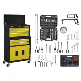 Sealey AP22YCOMBO Topchest & Rollcab Combination 6 Drawer With Ball-Bearing Slides - Yellow/Black & 170Pc Tool Kit