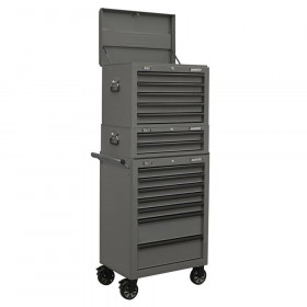 Sealey APSTACKTGR Topchest, Mid-Box & Rollcab Combination 14 Drawer With Ball-Bearing Slides - Grey