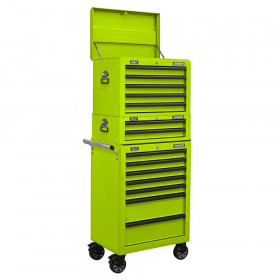 Sealey APSTACKTHV Topchest, Mid-Box & Rollcab Combination 14 Drawer With Ball-Bearing Slides - Green