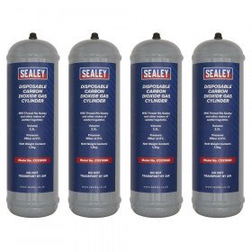 Sealey CO21KGD4 1.3Kg Disposable Carbon Dioxide Gas Cylinder - Pack Of 4