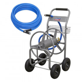 Sealey HRKIT15 Heavy-Duty Hose Reel Cart With 15M Heavy-Duty Ø19Mm Hot & Cold Rubber Water Hose