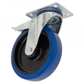 Sealey SCW3160SPLEM Heavy-Duty Blue Elastic Rubber Castor Wheel Swivel With Total Lock Ø160Mm - Trade