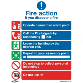 Sealey SS19P1 Safe Conditions Safety Sign - Fire Action With Lift - Rigid Plastic