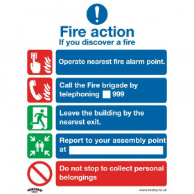 Sealey SS20V1 Safe Conditions Safety Sign - Fire Action Without Lift - Self-Adhesive Vinyl