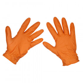 Sealey SSP56L Orange Diamond Grip Extra-Thick Nitrile Powder- Free Gloves Large - Pack Of 50
