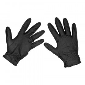 Sealey SSP57L Black Diamond Grip Extra-Thick Nitrile Powder-Free Gloves Large - Pack Of 50