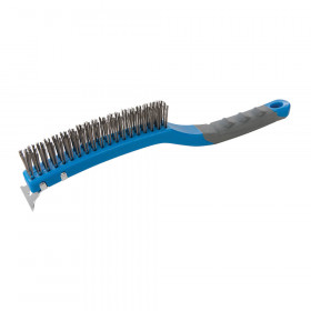 Silverline 156914 Stainless Steel Wire Brush With Scraper, 3 Row Each 1