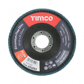 Timco 231006 Set Of Flap Discs - Zirconium - Type 29 Conical - P120 Grit 115 X 22.23 Box 10