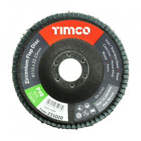 Timco 231020 Flap Disc - Zirconium - Type 29 Conical - P40 Grit 115 X 22.23 Pack 1