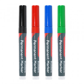 Timco 736444 Builders Permanent Markers - Fine Tip - Mixed Colours Fine Tip Box 4