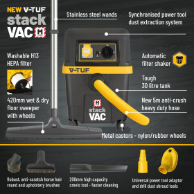 V-Tuf Stackvac Syncro M Class Wet & Dry Dust Extractor 30L (110V) - New Health & Safety Version