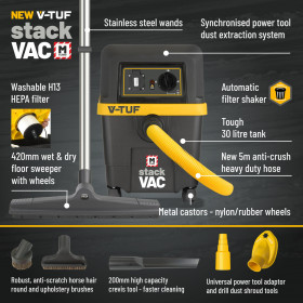 V-Tuf Stackvac Syncro M Class Wet & Dry Dust Extractor 30L (240V) - New Health & Safety Version
